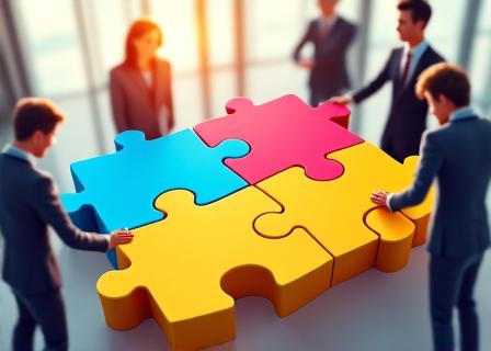 Lidé sestavující puzzle, symbolizující změnu